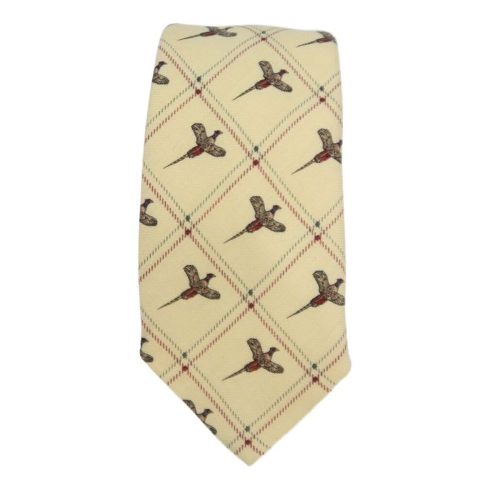 Paul Stuart Mens Novelty Bird Print Necktie Yellow Multi Colored Wool
